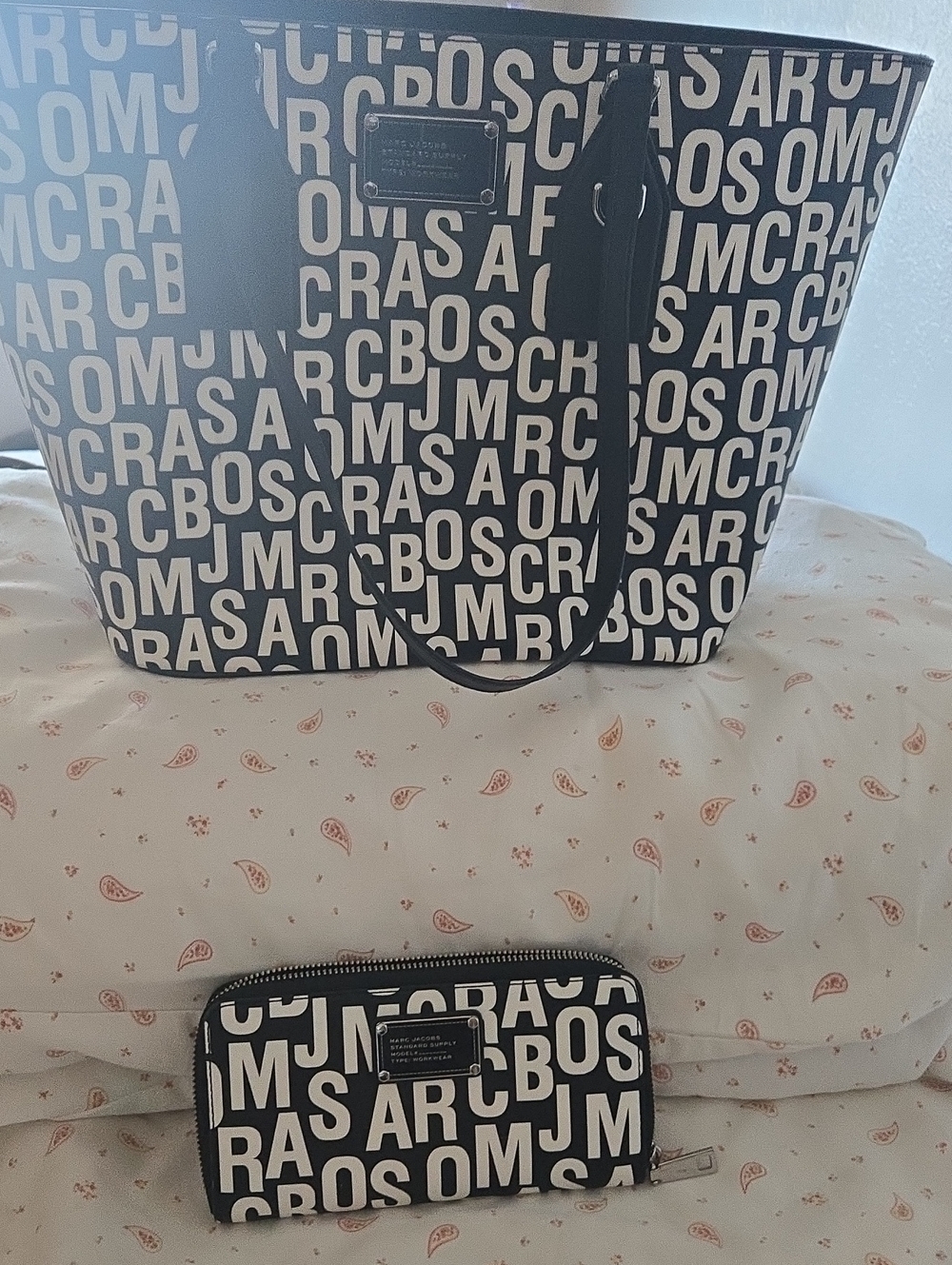 Marc Jacobs Black and White Logo Tote with Matching Wallet